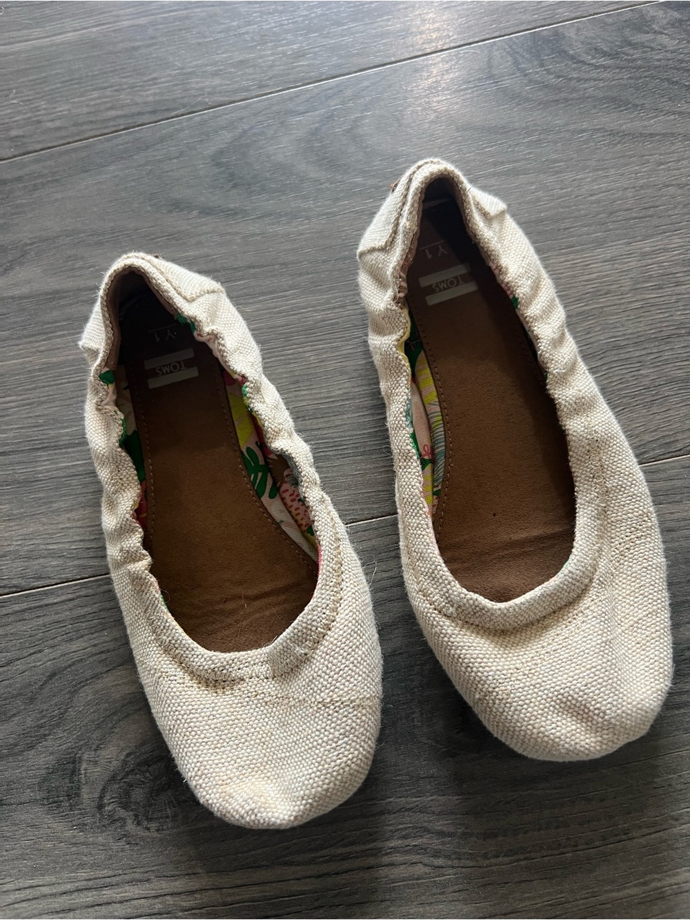 Toms Beige Canvas Flats with Colorful Floral Lining
